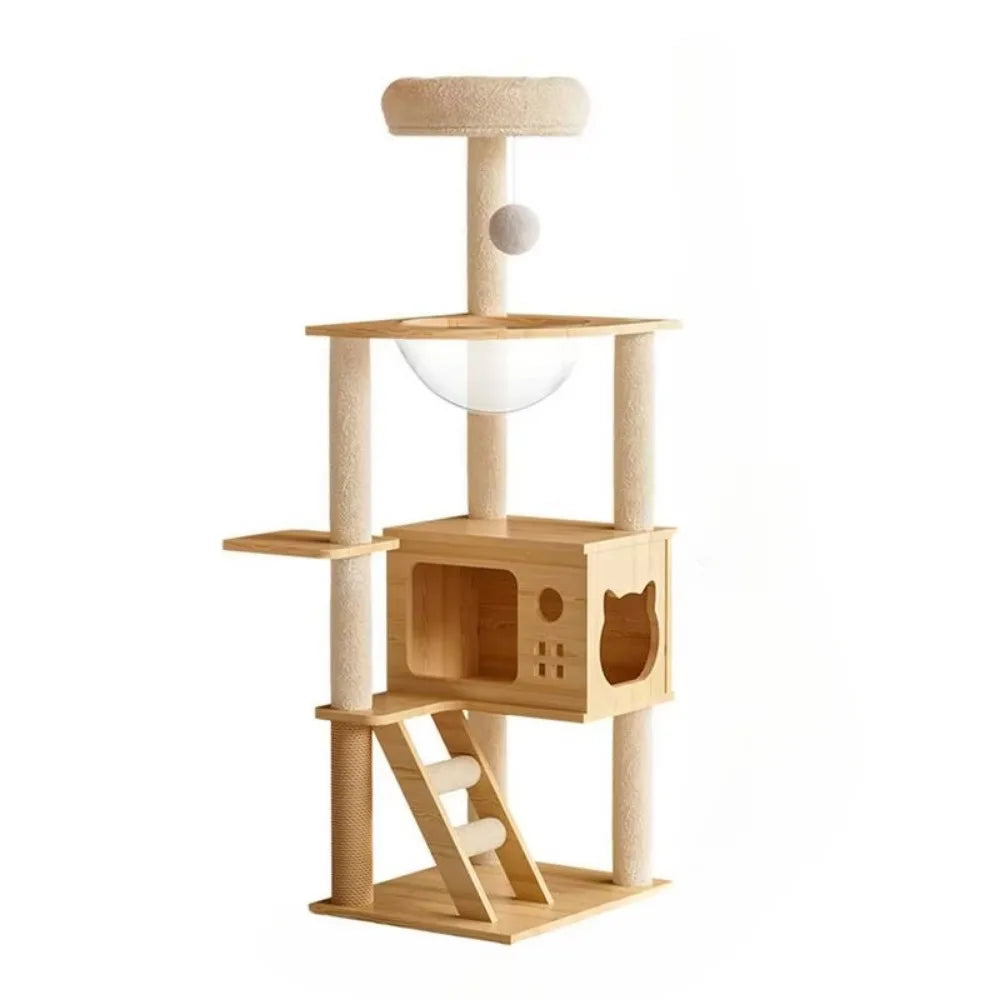 Multi-layer Cat Tree Tower Patform Wooden House Hammock Cat Tree House Climbing Pets Furniture For Springboard Rest Activity