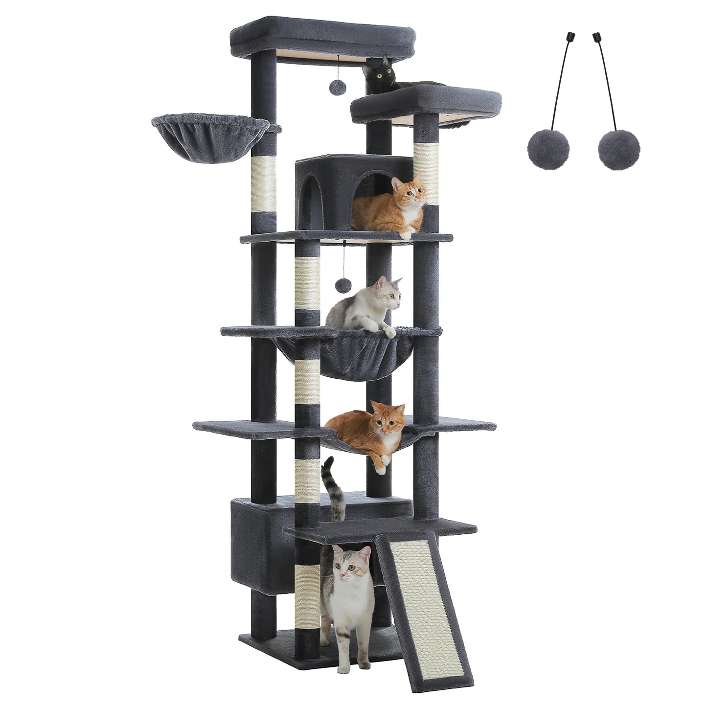 Tall Cat Tree for Indoor Cats Large Adult Multi-Level Cat Tower with Scratching Posts Spacious Hammock Large Cat Condo Cat Toys