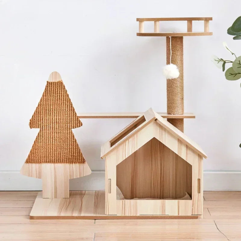 Multi-layer Cat Tree Tower Patform Wooden House Hammock Cat Tree House Climbing Pets Furniture For Springboard Rest Activity
