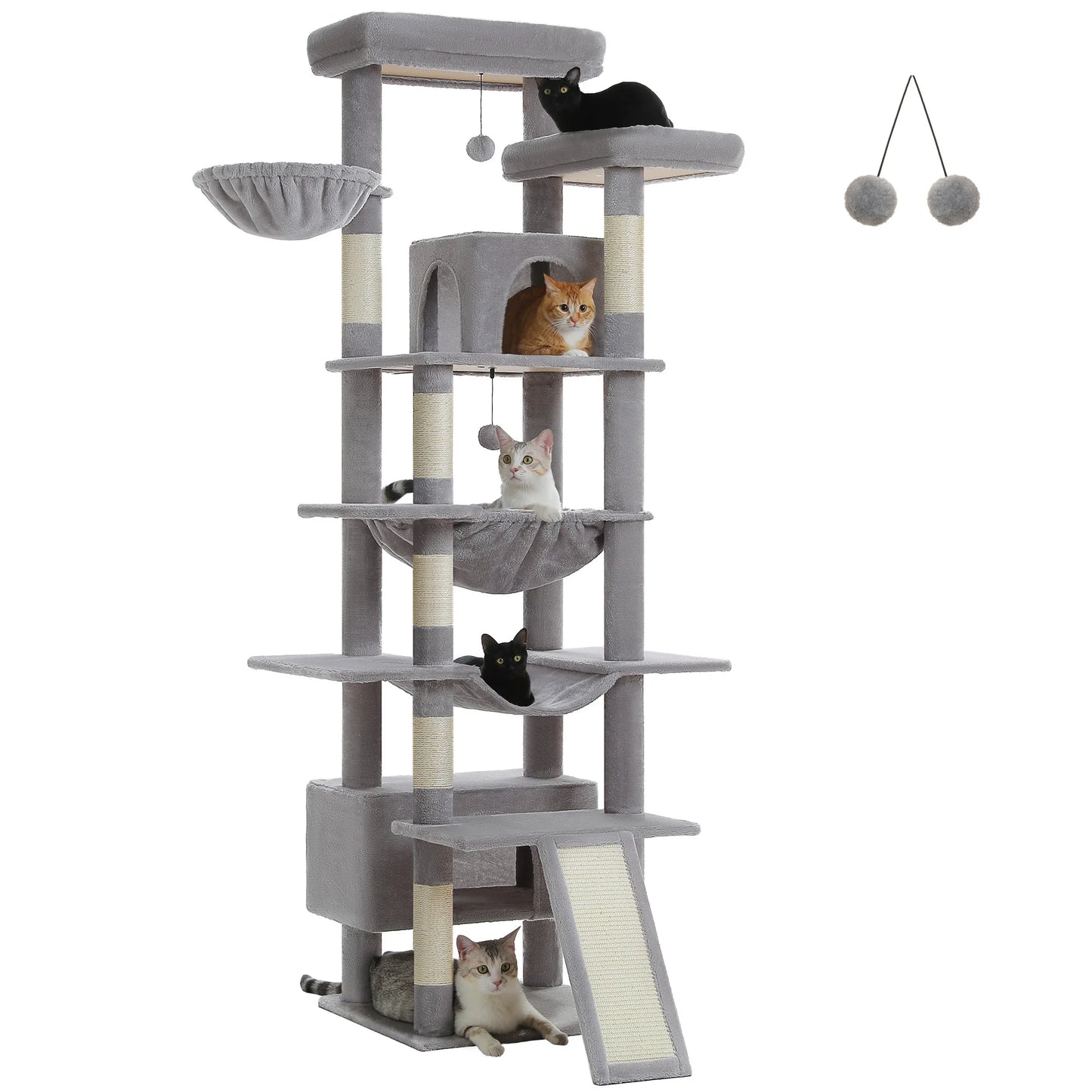 Tall Cat Tree for Indoor Cats Large Adult Multi-Level Cat Tower with Scratching Posts Spacious Hammock Large Cat Condo Cat Toys