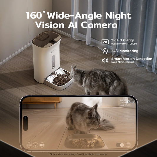 AMICURA F1 Pro Automatic Pet Feeder, 4.5L, 2.4/5G WiFi, APP Control, 2K Pet Camera, Anti - Blockage System, 10 Meals per Day