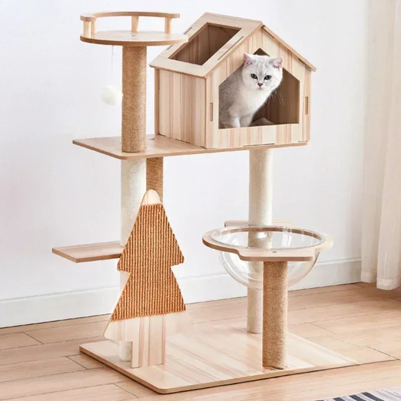 Multi-layer Cat Tree Tower Patform Wooden House Hammock Cat Tree House Climbing Pets Furniture For Springboard Rest Activity