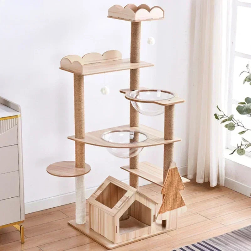 Multi-layer Cat Tree Tower Patform Wooden House Hammock Cat Tree House Climbing Pets Furniture For Springboard Rest Activity