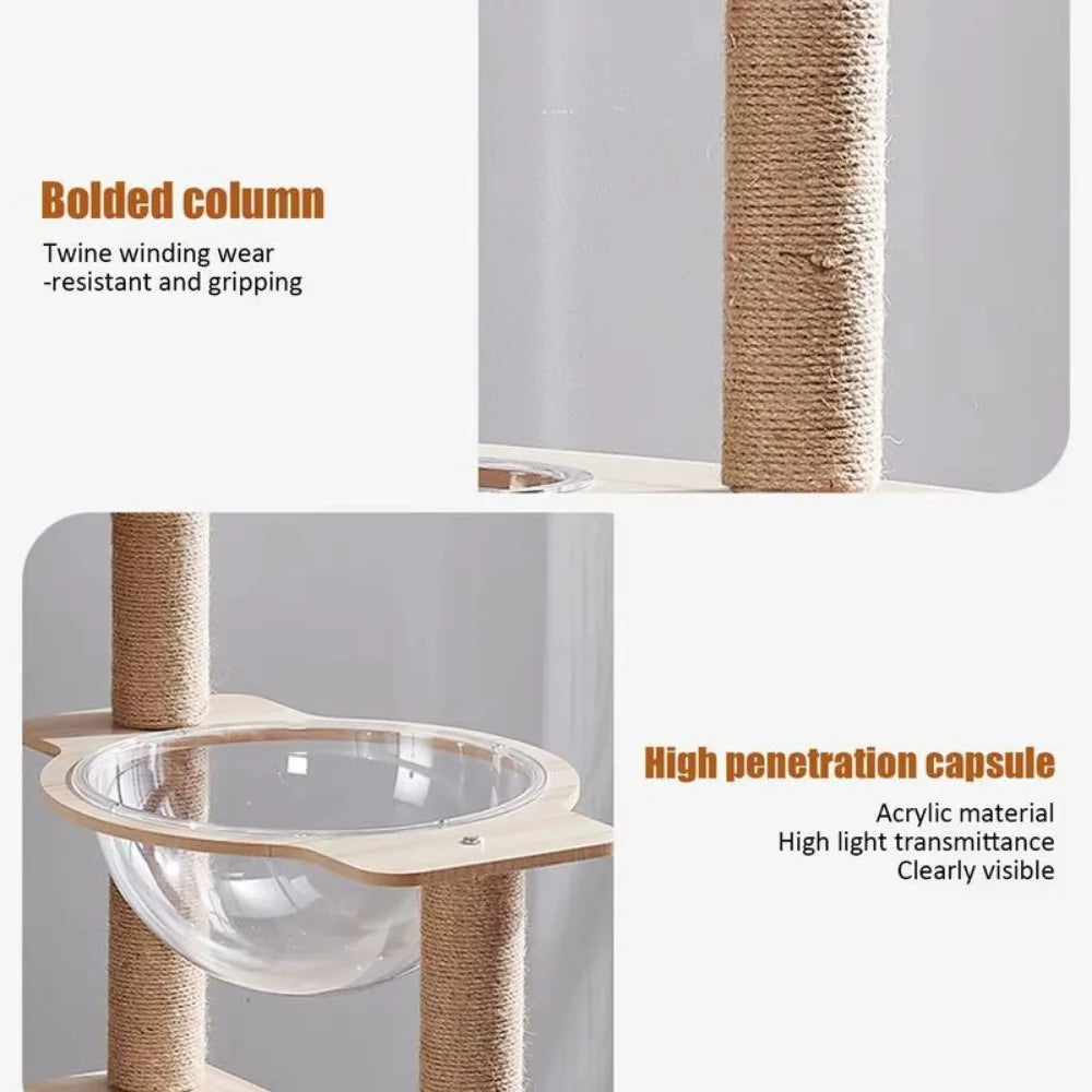 Multi-layer Cat Tree Tower Patform Wooden House Hammock Cat Tree House Climbing Pets Furniture For Springboard Rest Activity