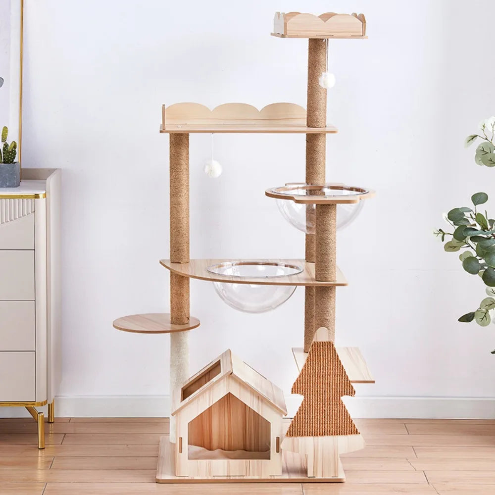 Multi-layer Cat Tree Tower Patform Wooden House Hammock Cat Tree House Climbing Pets Furniture For Springboard Rest Activity