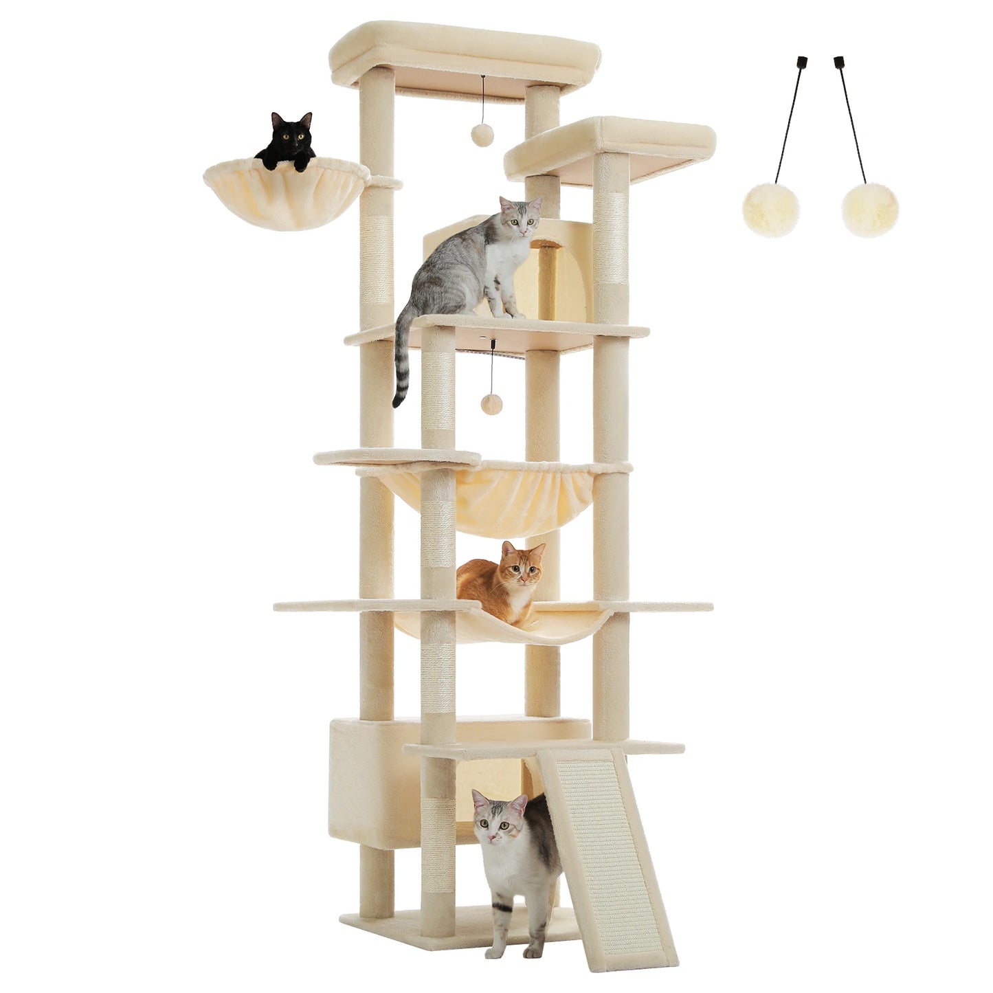 Tall Cat Tree for Indoor Cats Large Adult Multi-Level Cat Tower with Scratching Posts Spacious Hammock Large Cat Condo Cat Toys