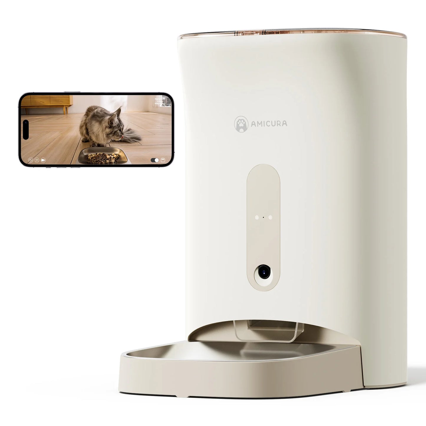 AMICURA F1 Pro Automatic Pet Feeder, 4.5L, 2.4/5G WiFi, APP Control, 2K Pet Camera, Anti - Blockage System, 10 Meals per Day