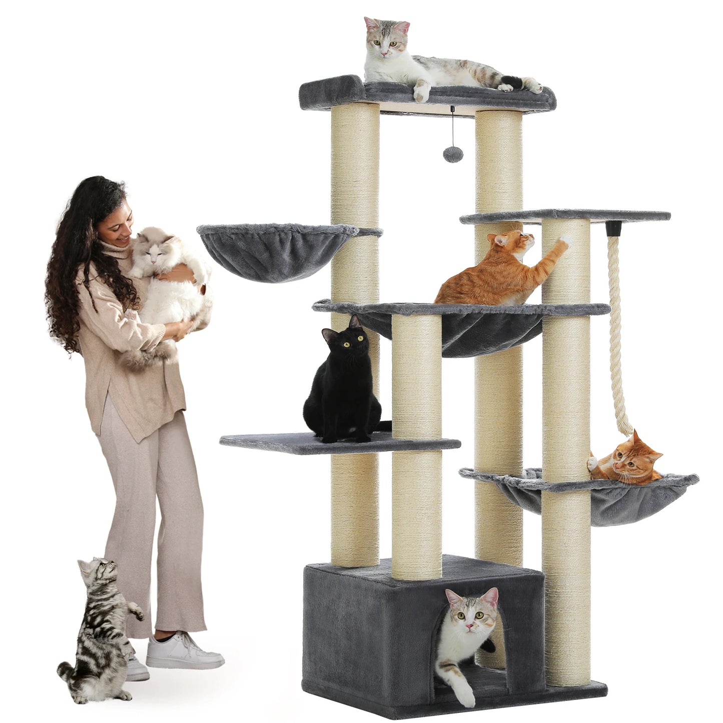 Big Cat Tree for Large Cats Robust Cat Tower with Several Levels Cat House Climbing Tree with Hammock 11 Sisal Posts Large Perch