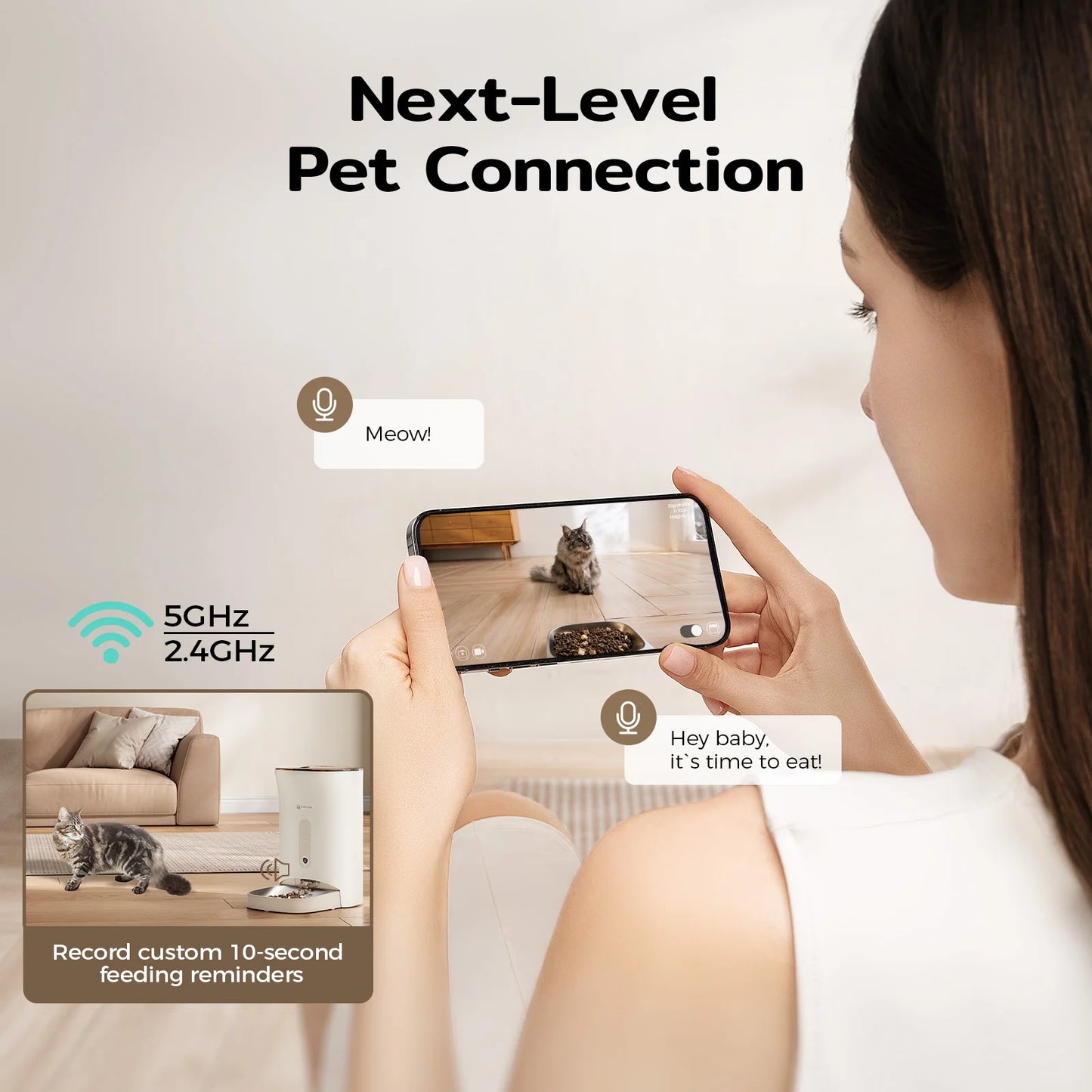 AMICURA F1 Pro Automatic Pet Feeder, 4.5L, 2.4/5G WiFi, APP Control, 2K Pet Camera, Anti - Blockage System, 10 Meals per Day