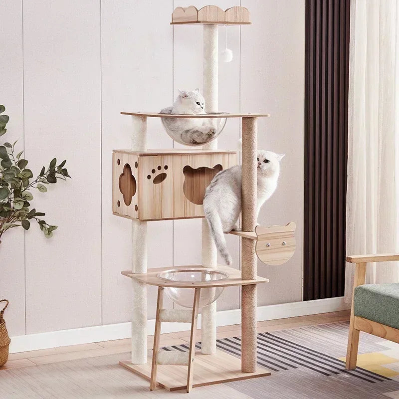 Multi-layer Cat Tree Tower Patform Wooden House Hammock Cat Tree House Climbing Pets Furniture For Springboard Rest Activity