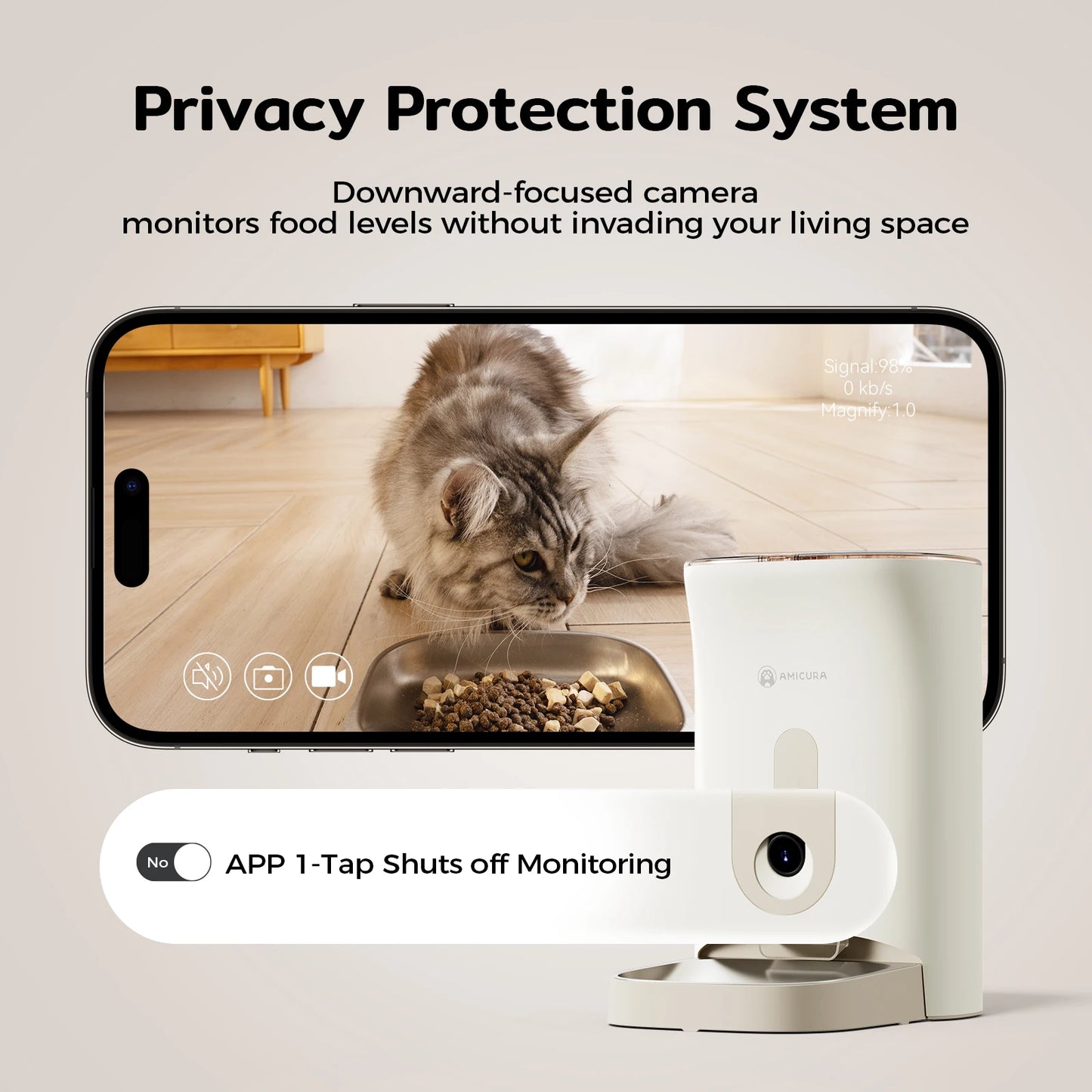 AMICURA F1 Pro Automatic Pet Feeder, 4.5L, 2.4/5G WiFi, APP Control, 2K Pet Camera, Anti - Blockage System, 10 Meals per Day
