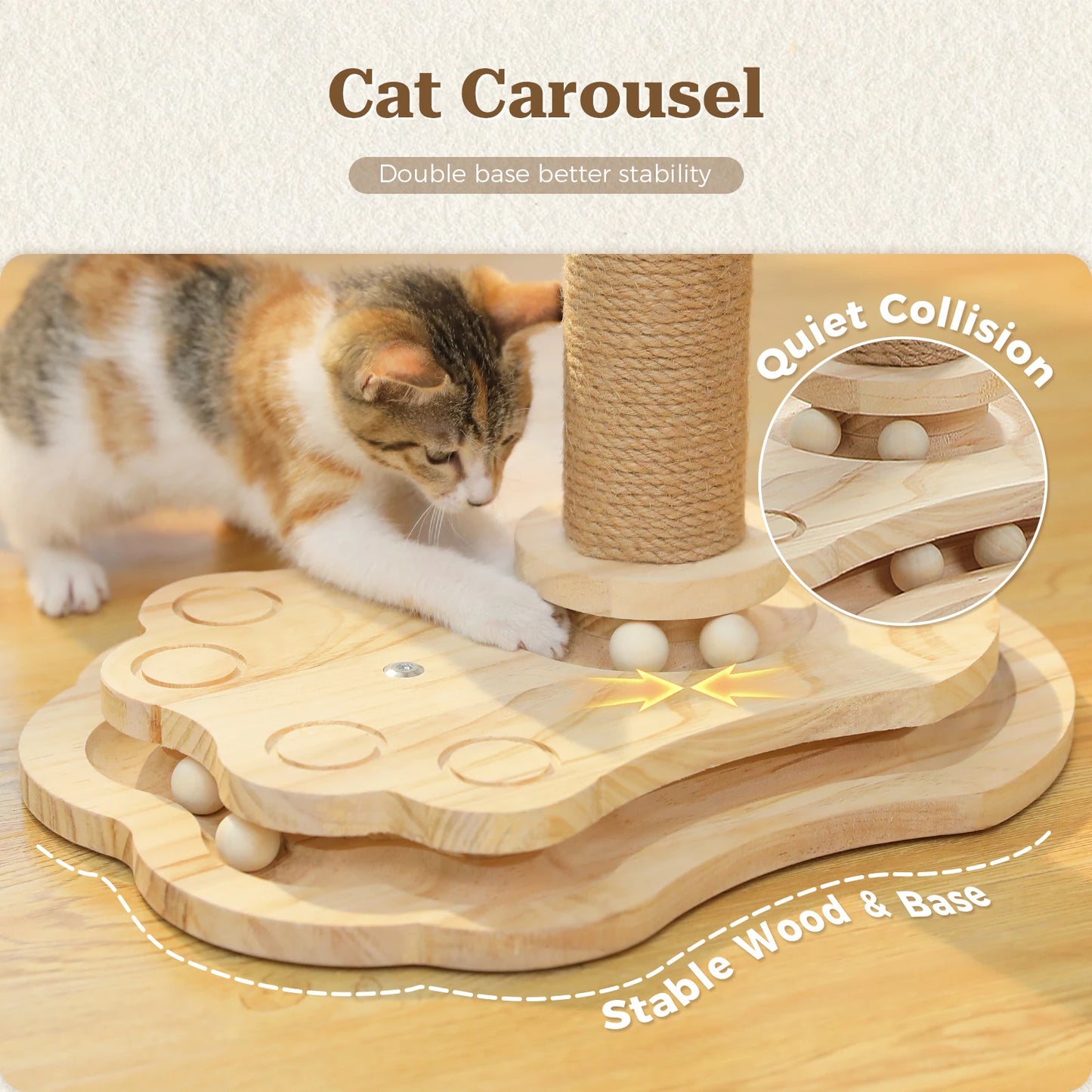 Wooden Cat Scratching Post with Rolling Ball Track Hanging Ball Small Cat Furniture with Natural Sisal Rope Interactive Cat Toy