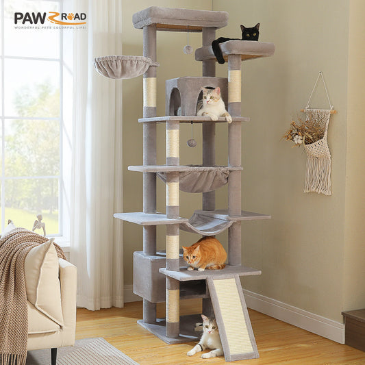 Tall Cat Tree for Indoor Cats Large Adult Multi-Level Cat Tower with Scratching Posts Spacious Hammock Large Cat Condo Cat Toys